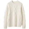 Suéter de cashmere com trança e gola redonda, nova blusa base feminina espessa para outono e inverno, estilo suave, cor sólida, suéter quente