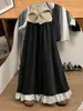 Pantalones falda de fideos de arroz negros para mujer, nueva colección otoño 2026, talla grande, corte holgado, estilo casual, con ribete de encaje y pierna ancha