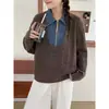Suéter de punto tipo polo de mezclilla LEKA de dos piezas falsas para mujer, nuevo estilo coreano otoño e invierno 2026, tejido suelto casual