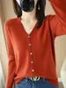 Comercio Exterior Transfronterizo Primavera Otoño Holgado Talla Grande Cuello en V Ropa Exterior Manga Larga Suéter Cárdigan Tejido Mujer Color Sólido Top Mujer Delgado