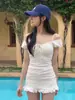Traje de baño Estilo Ins Coreano para Mujer, Estilo Puro de Lujo, Bikini de una Pieza con Cortes de Encaje Sexy que Cubren la Piel y Adelgazan