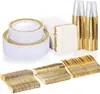 175 piezas de vajilla desechable platos con borde dorado copas de vino cuchillos tenedores cucharas plástico duro juego de platos calados oro rosa otros