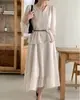 El tamaño ha sido actualizado. Vestido de gasa semitransparente elegante con cuello en V, estilo chic coreano y francés, falda de longitud media con cinturón