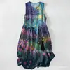 Vestido Casual de Algodão Puro com Estampa Digital Nova, Gola Redonda, Sem Mangas, Comprimento Médio, Para Mulheres, Verão na Praia