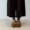 Pantuflas Peludas Perezosas para Mujer 2026 Invierno Exterior Suela Plana Felpa Estilo Birkenstock Zapatos de Algodón Retro Escarchados Punta Cerrada Medias Pantuflas