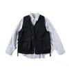 Colete de Trabalho Retro Estilo Japonês para Homens e Mulheres no Outono Fino Solto Casual Casal Múltiplos Bolsos com Aba Calças Colete Funcional Jaqueta Tendência
