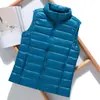Colete Leve de Penas Feminino Curto Gola Alta Slim Outono e Inverno Novo Colete de Penas Colete Tamanho Grande Roupa Exterior para Mulheres