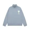 Suéter de Lana para Pareja Ami Arauneif Tejidos 25Ss Otoño e Invierno Nuevo Cuello Alto Jacquard de Corazón Grande Manga Larga