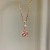 Pensamientos de Niña Collar de Gota de Agua con Diamante Rosa Súper Lindo Francés Colgante Brillante Cadena de Suéter Ultra Fina de Gama Alta de Nicho