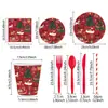 Platos de papel desechables con temática de bosque navideño transfronterizos, vasos de papel, servilletas de papel, vajilla, decoración de set para fiesta de cumpleaños