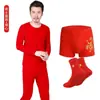 Roupa íntima masculina fina vermelha de manga comprida com colete vermelho, tamanho grande, para usar por baixo, festiva