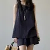 Conjunto de shorts de lino para mujer, moda de verano, elegante, top sin mangas de espalda descubierta, pantalones casuales de pierna ancha, conjunto de dos piezas para mujeres petite