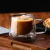 Taza de vidrio aislada de doble capa con asa, hecha de material de alto borosilicato, adecuada para uso en el hogar y la oficina, para café, té con leche, leche y otras bebidas