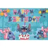 Tela de Fondo de Cumpleaños de Stitch Suministros de Decoración para Fiesta de Cumpleaños Diseño del Lugar Banner de Tela de Poliéster de Stitch