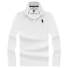 Camisa polo masculina de algodão e seda de manga longa, novo estilo outono, com bordado de emblema de cavalo, top casual versátil