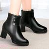 2023 Novas Botas Curtas da Moda Femininas Zíper Lateral Salto Alto Botas Curtas Botas de Algodão de Meia Idade e Idosos Botas Quentes de Couro Feminino Outono