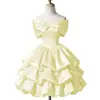 Vestido de Fiesta con Corbata de Mariposa, Color Sólido, Hombros Descubiertos, Adecuado para Anfitrionas de Cumpleaños, Uso Diario, Vestido Lindo y Dulce