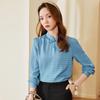 Camisa Azul de Manga Larga para Mujer 2022 Otoño/Invierno Nuevo Estilo Coreano talla extra Moda Elegante Ajuste Delgado Top Ropa de Negocios Pantalones