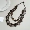 Collar Geométrico Cuadrado de Cáscara de Coco de Longitud Media Retro Exagerado Estilo Europeo y Americano Collar de Cuentas Estilo Étnico Cadena Elegante para Clavícula
