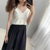 Jiawei Cor Pura Gola V Alça Curta Roupa Externa Estilosa Colete Elegante com Top Casual B9853
