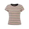 Camiseta de Algodón a Rayas Color Block Estilo Retro Americano para Mujer, Top de Algodón Puro para Verano con Hombro Normal, Corte Ajustado, Manga Corta Versátil y a la Moda