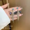 Exquisitos pendientes largos cortos con borlas incrustados de perlas y diamantes para mujer diseño de nicho de lujo ligero pendientes de lazo amor