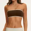 Sutiã esportivo de peça única sem costura estilo europeu e americano com cores contrastantes, top tomara-que-caia, camada interna, top fitness, roupa de yoga justa 2570