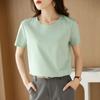Transfronteriza 2025 Verano Nueva Camiseta de Manga Corta de Algodón Mercerizado para Mujer Camiseta Interior para Mujer Top Interior de Algodón Peinado Medio