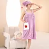 Conjunto de Gorro Secador de Pelo y Falda de Baño con Estampado de Frutas de Coral Fleece, Engrosado y Absorbente, Se Puede Usar como Toalla de Baño Portátil