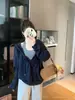 Foto real: Moletom com capuz e decote V franzido de manga longa para outono, estilo coreano, top casual + regata listrada com gola halter 18703