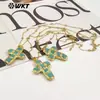 Wt-N1523 Artículo de Exportación Más Vendido Cruz Turquesa Colgante Chapado en Oro de 18 Quilates Collar de Cuentas Finas de Oro de 18 Pulgadas