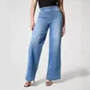 Calça Jeans Feminina Wide Leg Amazon Wish 2024 Alta Elasticidade Elástica Lavada Versátil Design Desgastado