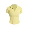 Ropa de Fitness de Media Cremallera Primavera y Verano para Mujer Camiseta Deportiva de Manga Corta para Correr Elástica Ajustada Sexy con Solapa Manga Corta para Mujer