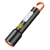 Lanterna de gancho portátil, de alta intensidade, com três fontes de luz, para uso externo transfronteiriço, luz para acampamento ao ar livre, zoom ajustável, luz lateral COB, alimentada por USB