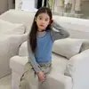 Moda Otoñal Aimobibei para Niñas Color Block de Moda Camiseta de Manga Larga Real de Dos Piezas Chaleco con Letras Top para Superponer