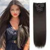 Peças de Peruca Europeias e Americanas Transfronteiriças em Estoque 16 Cartões Conjunto de 6 Peças de Extensões de Cabelo Fibra Química Cabelo Longo Reto Feminino Extensões de Cabelo com Clipe Conjunto