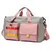 Nueva bolsa de fitness de color de contraste con doble bolsillo, bolsa de equipaje portátil con separación de húmedo y seco, bolsa de almacenamiento de gran capacidad para viajes, logotipo imprimible