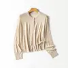 Cárdigan de punto 100% lana ultrasuave estilo francés, top base de manga larga ajustado para mujer