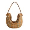 Bolso de mujer de diseño nicho vintage con remaches esmerilado portátil bandolera de mensajero media luna para axila hombro bolso tote de gamuza