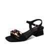 Fivela de metal com sandálias de salto baixo tamanho feminino bico quadrado sapatos femininos comércio exterior transfronteiriço sapatos infantis A4