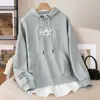 Sudadera con Capucha Gruesa de Forro Polar, Estilo Dos Piezas Falsas para Mujer, Nuevo Estilo Otoño e Invierno 2025, Corte Holgado, Estilo Coreano Adelgazante, Top de Manga Larga para Chicas Jóvenes