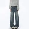 Ropa Popular para Hombre / Novedad de Primavera Estilo Americano High Street Peso Pesado Jeans Versátiles de Longitud Completa para Hombres y Mujeres, Corte Holgado con Ligero Desflecado