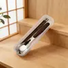 Juego de palillos y cuchara de madera con forma de ala de pollo, vajilla portátil para exteriores, cuchara de acero inoxidable 304, juego de cuchara y palillos para estudiantes, caja de almacenamiento