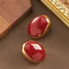 Pendientes de Botón Geométricos de Esmalte Borgoña de Moda y Únicos Estilo Hong Kong, Lujo Ligero, Pendientes Elegantes y de Alta Gama