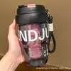 Vaso de agua de alto valor 2024 nuevo vaso para té para niñas con doble popote para beber estudiantes lindo asa acompañante