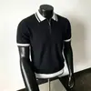 Tricô Estilo Old Money Novo Masculino Manga Curta Toque de Luxo Gola Lapela Zíper Camiseta Casual de Negócios Top Transfronteiriço