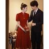 Nuevo Vestido Cheongsam Estilo Chino para Brindis 2026 Nuevo Vestido de Compromiso Bordado Borgoña Pequeño para Novia