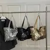 Bolsa Feminina Fashionável Estilo Coreano com Franjas e Lantejoulas 2025 Nova de Grande Capacidade Moda para o Dia a Dia Ombro de Mão Bolsa Tote