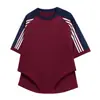 Camiseta de Manga Corta de Algodón Puro con Bloques de Color y Rayas, Estilo Americano de Marca de Moda Ins Verano Nuevo para Hombre, Camisa Deportiva Casual Fresca y Holgada