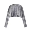 Suéter pullover de manga larga para mujer estilo retro americano con un diseño único, cuello redondo, tejido de ochos, ultra corto, top de punto que deja ver el abdomen, moderno y adelgazante